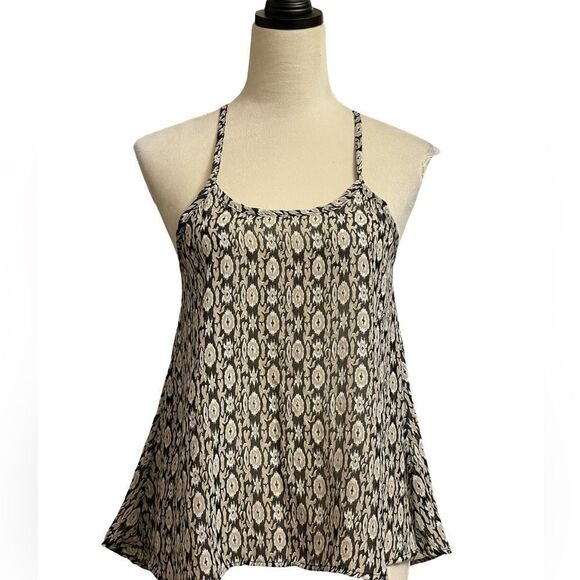 Nabee Black, Cream & White Designed Sheer Racerback Tank Top (Size: Small) - Picture 9 of 11